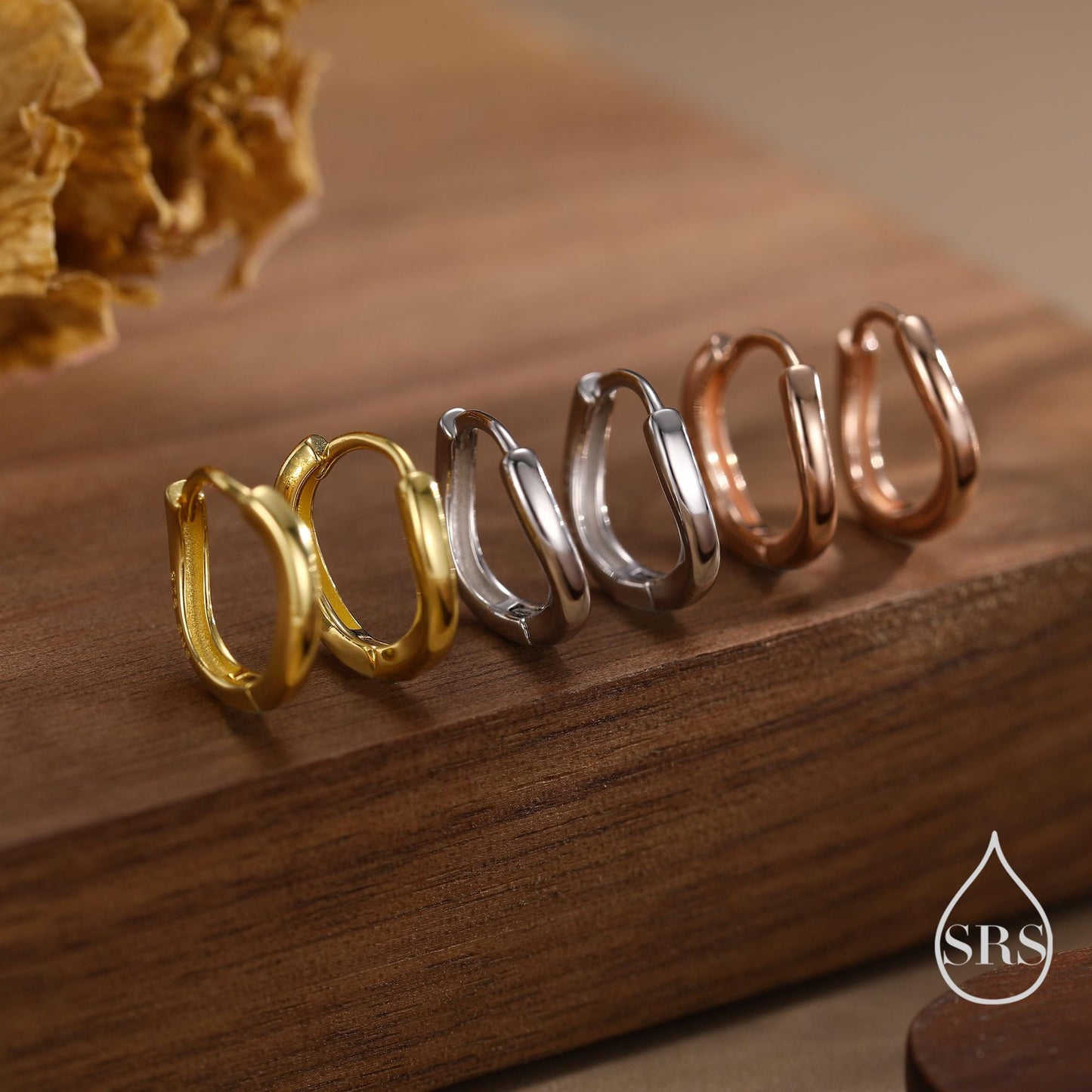 Irregular Shaped Minimalist Huggie Hoop Earrings in Sterling Silver, Silver or Gold or Rose Gold, Delicate Skinny Hoops