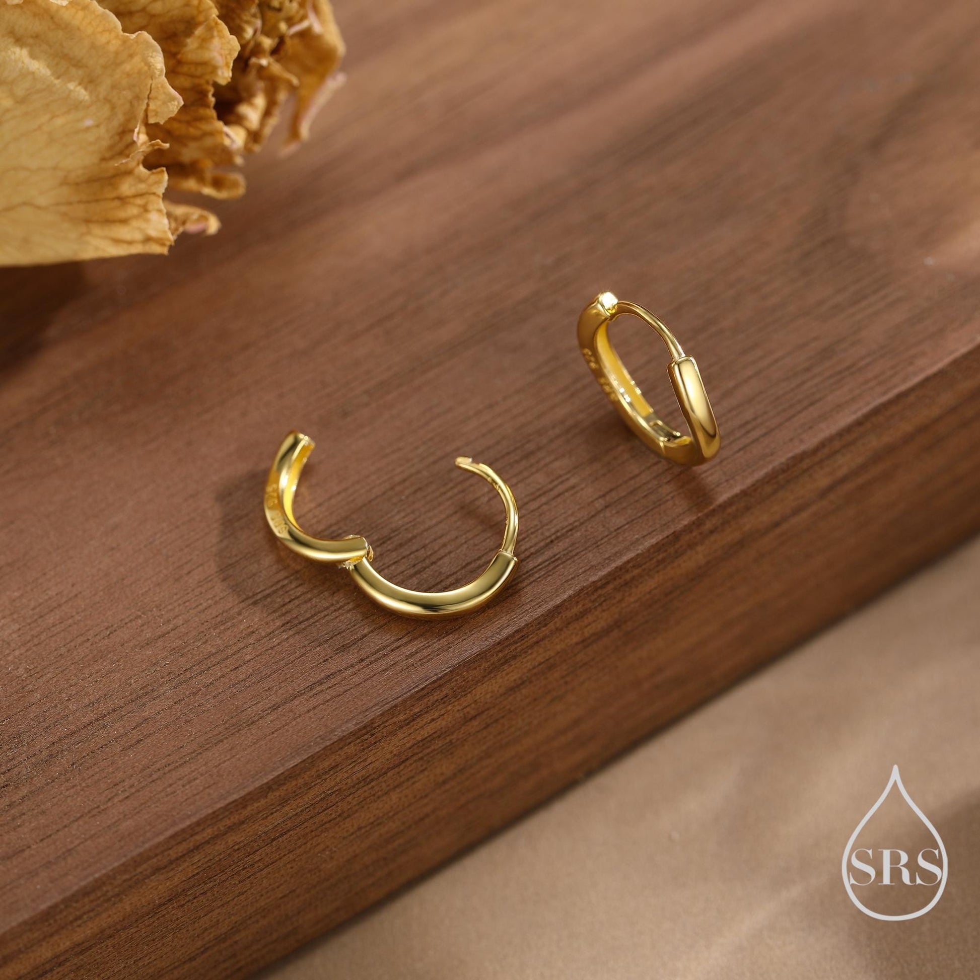 Irregular Shaped Minimalist Huggie Hoop Earrings in Sterling Silver, Silver or Gold or Rose Gold, Delicate Skinny Hoops