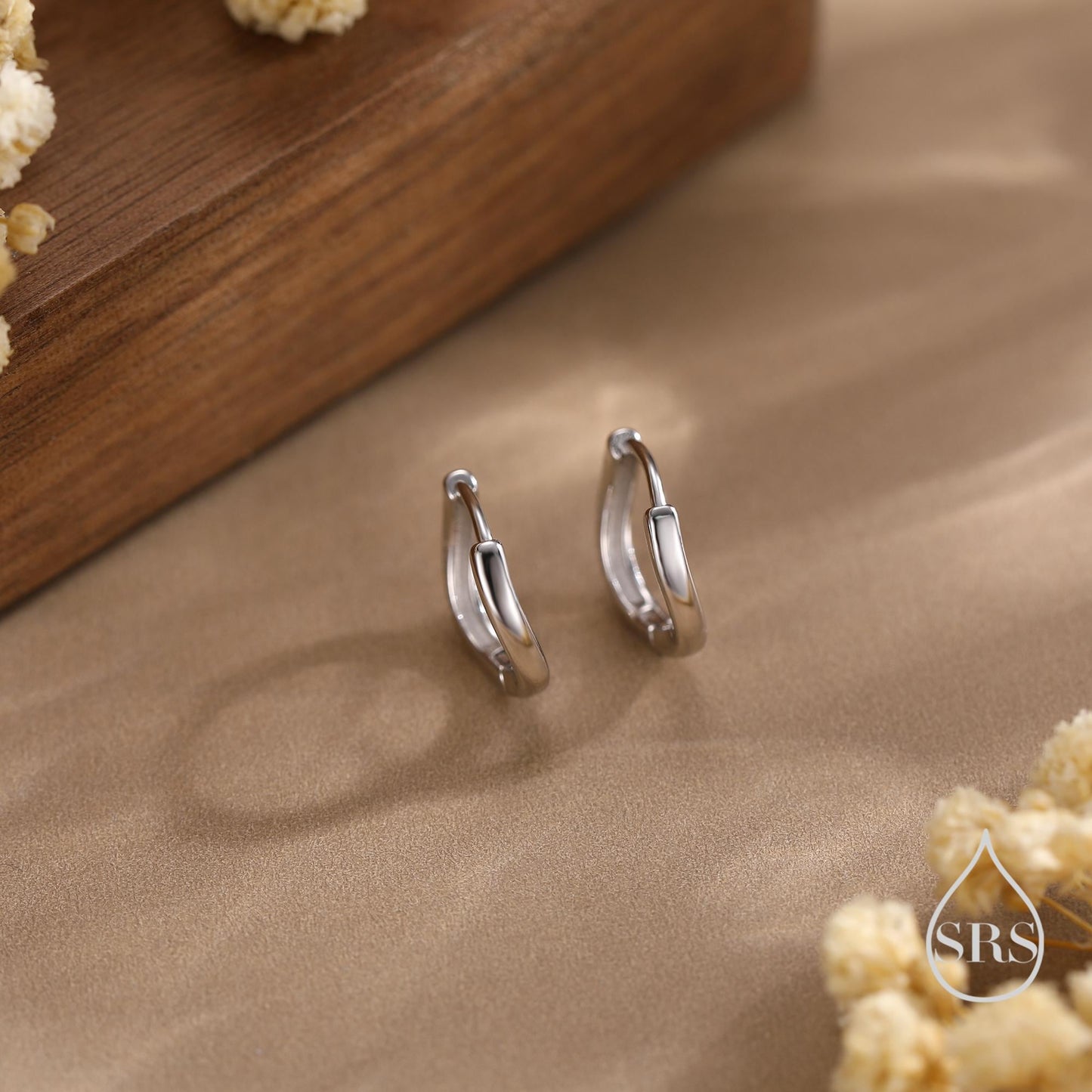 Irregular Shaped Minimalist Huggie Hoop Earrings in Sterling Silver, Silver or Gold or Rose Gold, Delicate Skinny Hoops