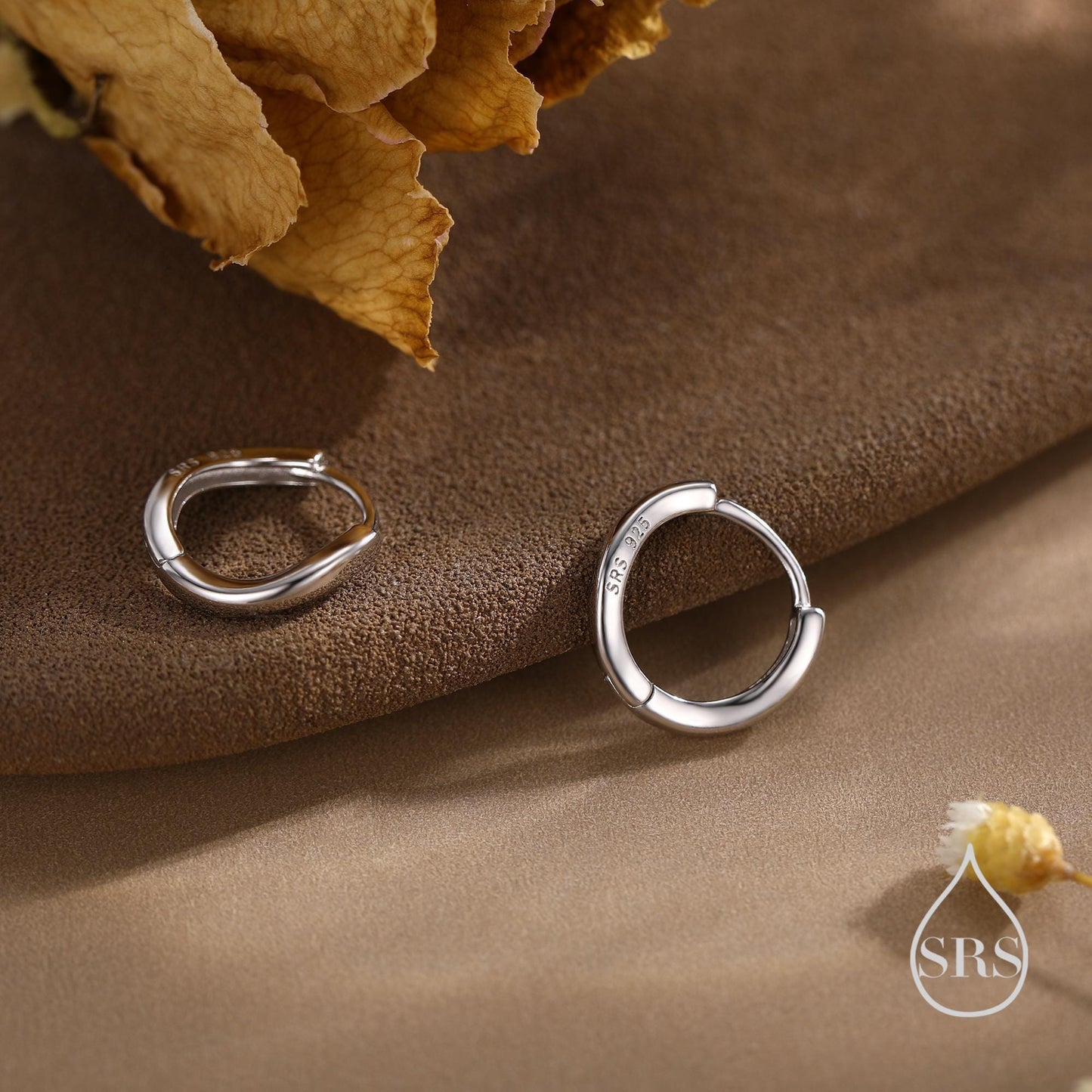 Irregular Shaped Minimalist Huggie Hoop Earrings in Sterling Silver, Silver or Gold or Rose Gold, Delicate Skinny Hoops