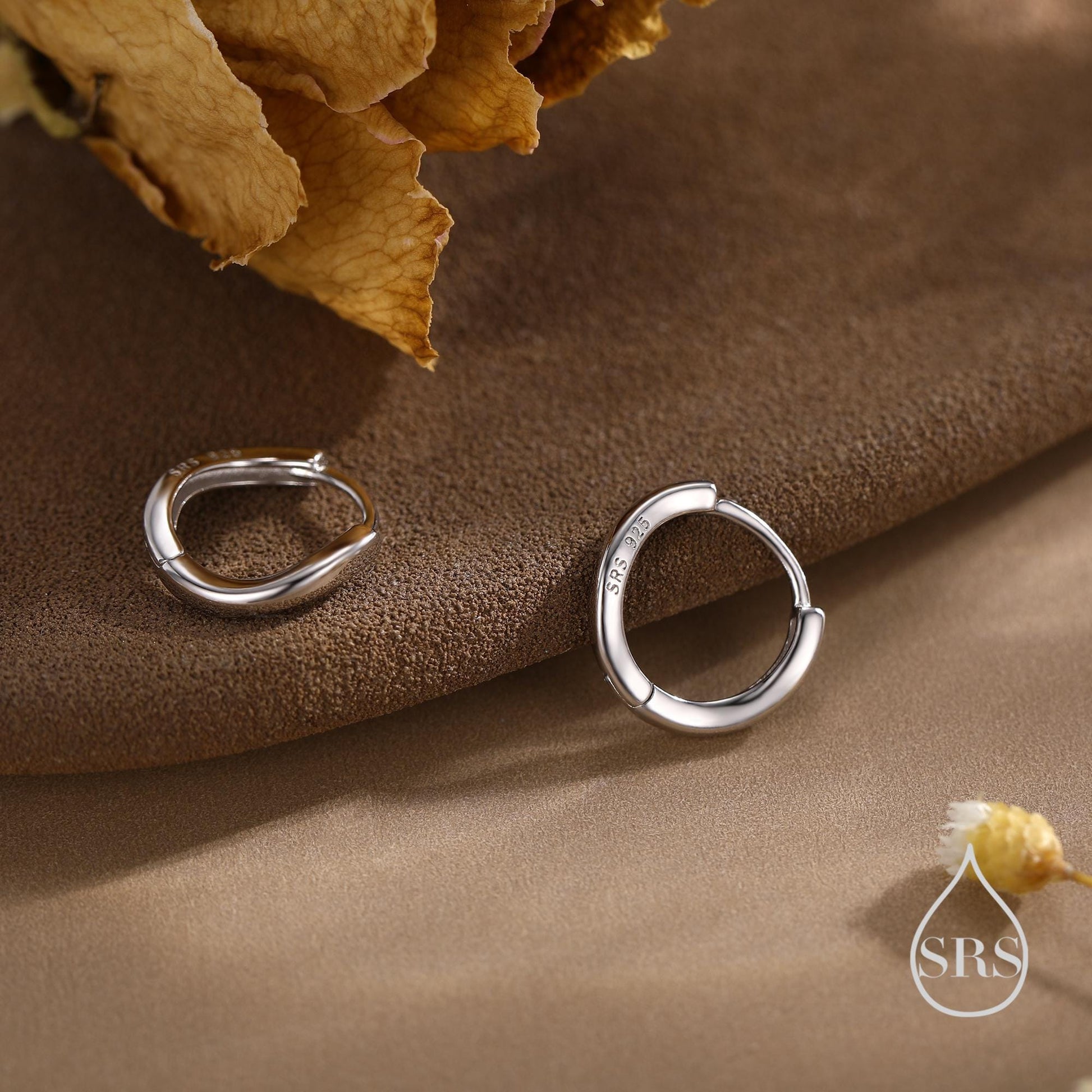 Irregular Shaped Minimalist Huggie Hoop Earrings in Sterling Silver, Silver or Gold or Rose Gold, Delicate Skinny Hoops