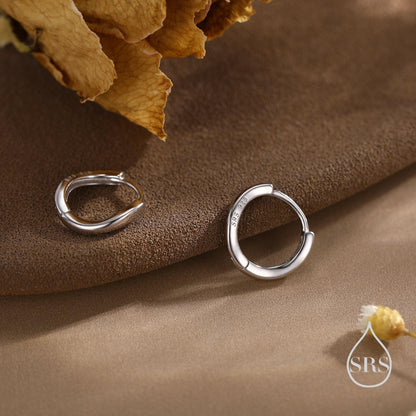 Irregular Shaped Minimalist Huggie Hoop Earrings in Sterling Silver, Silver or Gold or Rose Gold, Delicate Skinny Hoops