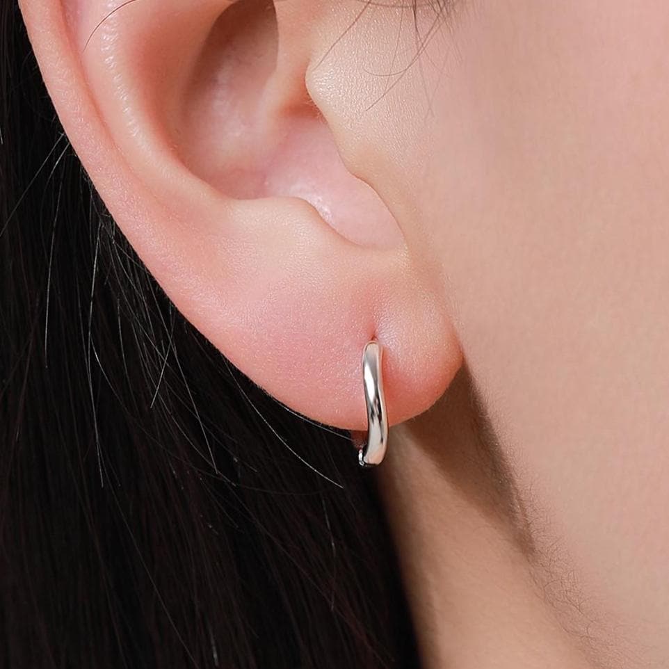 Irregular Shaped Minimalist Huggie Hoop Earrings in Sterling Silver, Silver or Gold or Rose Gold, Delicate Skinny Hoops