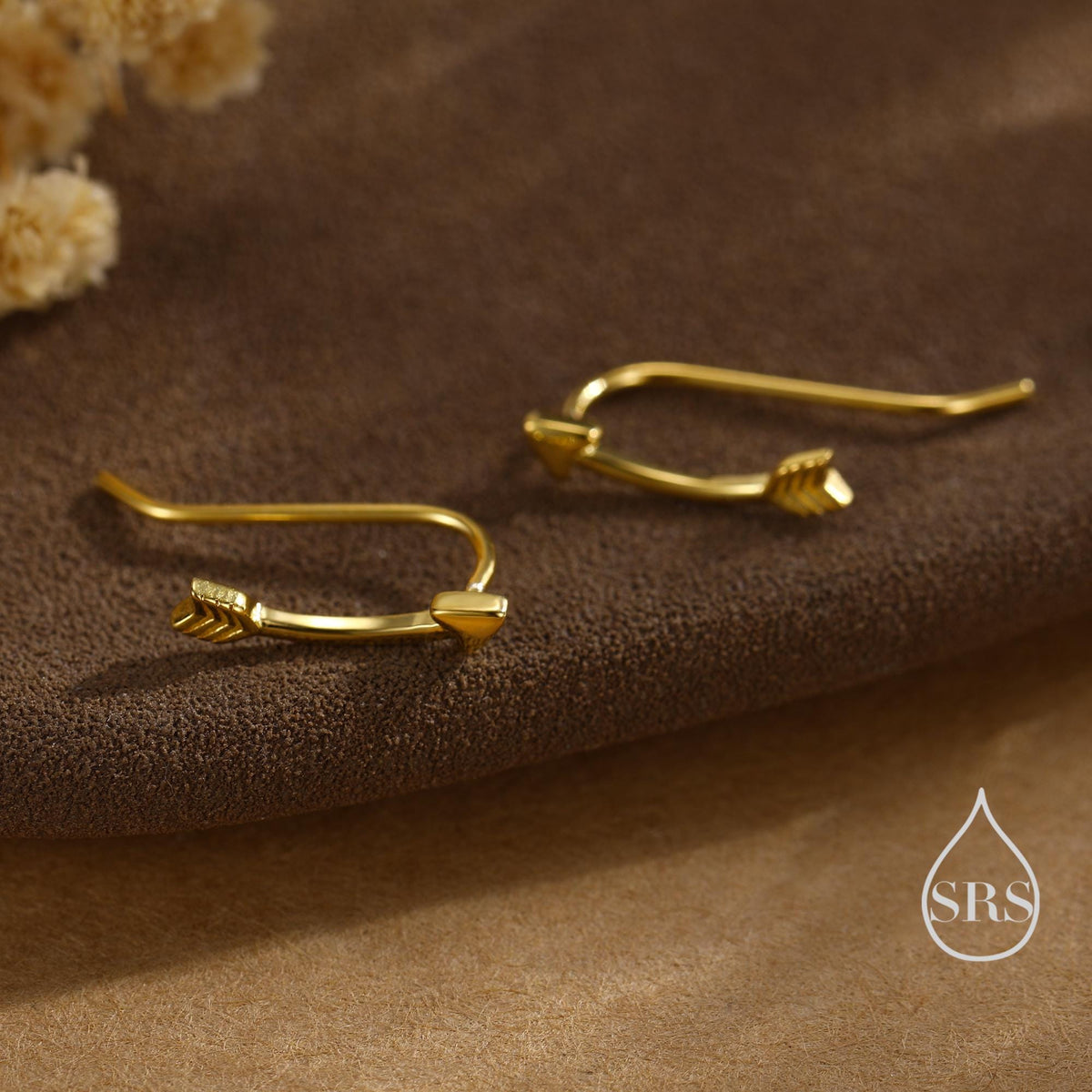 Minimalist Curved Arrow Crawler Earrings in Sterling Silver, Silver or Gold or Rose Gold, Minimalist Geometric, Arrowhead Ear Climbers