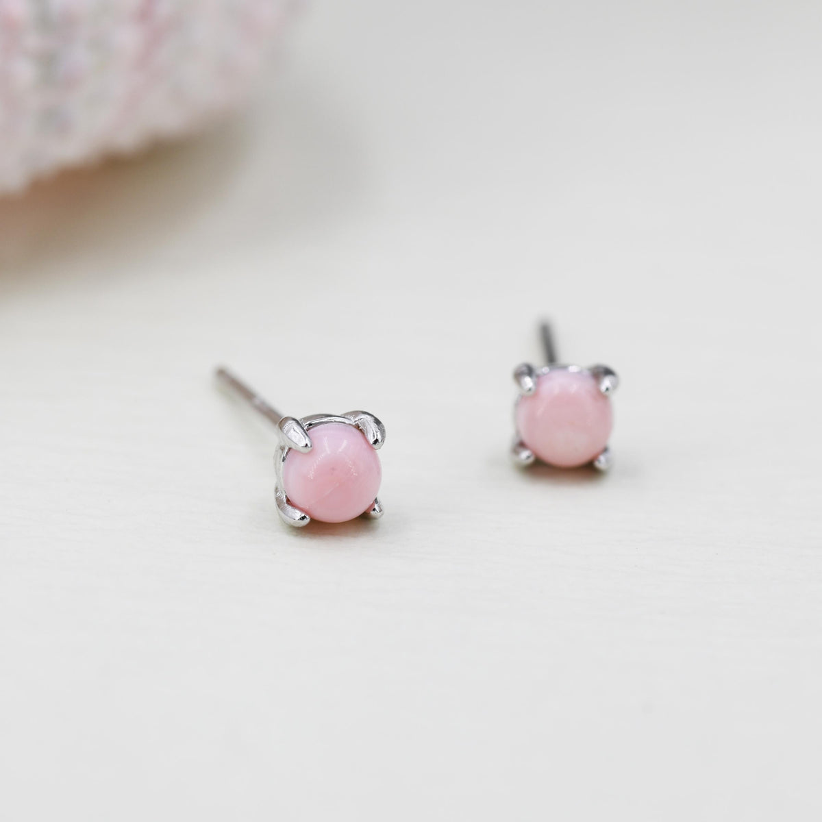 Mother of Pearl from the Queen Conch Shell Stud Earrings in Sterling Silver, 4mm, Genuine mother of pearl Stud, 4 Prongs,