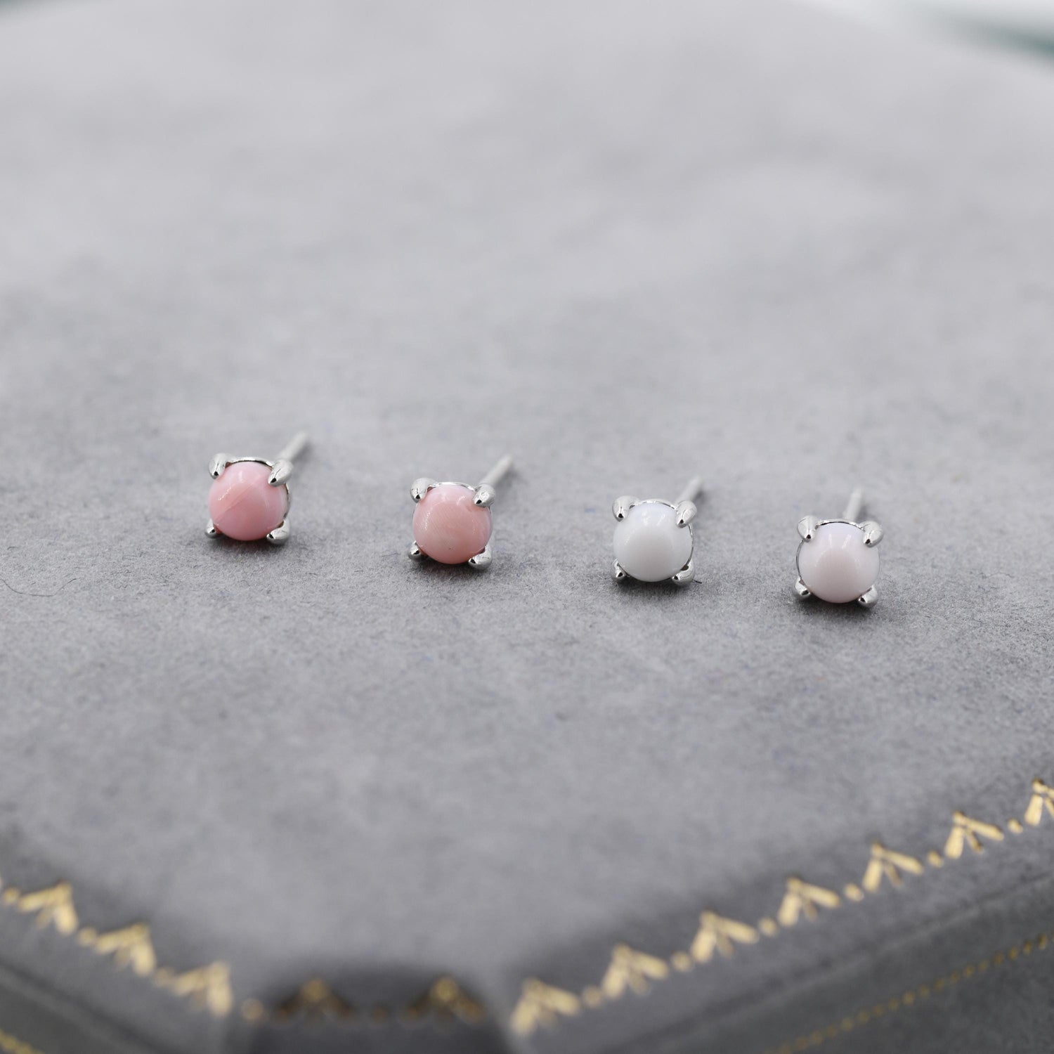 Mother of Pearl from the Queen Conch Shell Stud Earrings in Sterling Silver, 4mm, Genuine mother of pearl Stud, 4 Prongs,