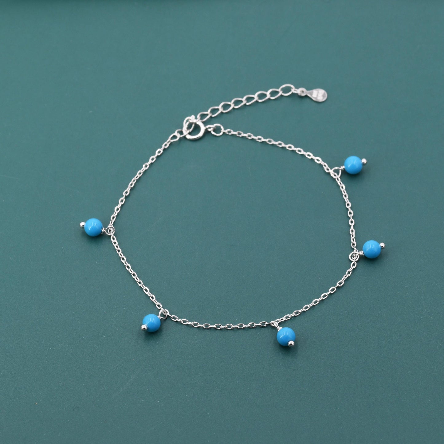 Blue Turquoise Bracelet in Sterling Silver, Blue Turquoise Beaded Bracelet, Colour Enhanced Natural Turquoise Bracelet