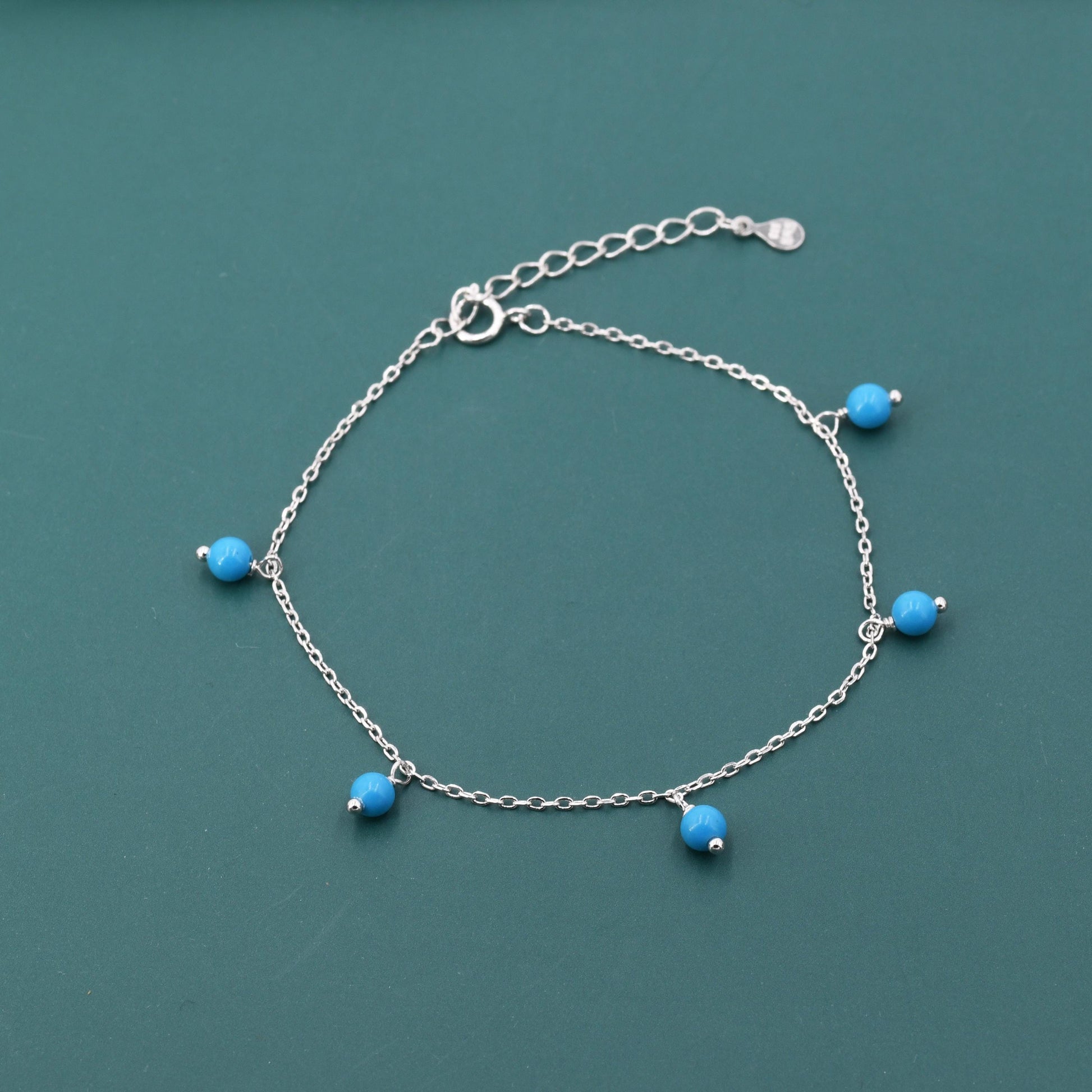Blue Turquoise Bracelet in Sterling Silver, Blue Turquoise Beaded Bracelet, Colour Enhanced Natural Turquoise Bracelet