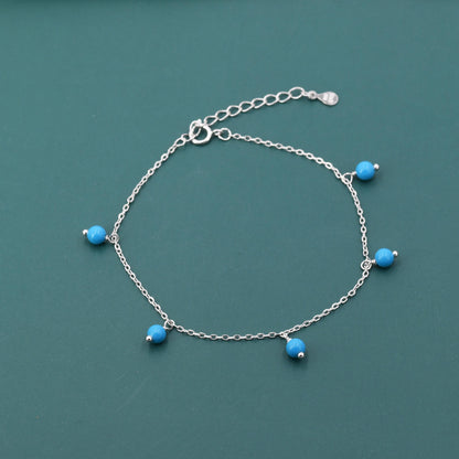Blue Turquoise Bracelet in Sterling Silver, Blue Turquoise Beaded Bracelet, Colour Enhanced Natural Turquoise Bracelet