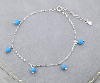 Blue Turquoise Bracelet in Sterling Silver, Blue Turquoise Beaded Bracelet, Colour Enhanced Natural Turquoise Bracelet