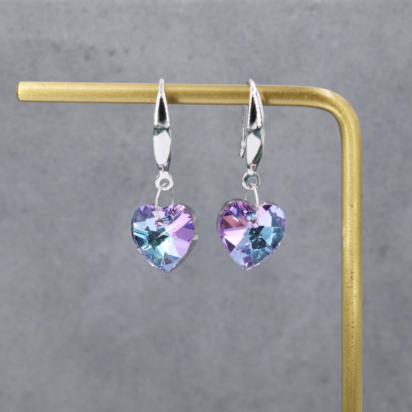 Alexandrite CZ Heart Drop Dangle Earrings in Sterling Silver, Silver or Rose Gold, Blue Crystal Heart Earrings