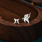 Mismatched Ninja and Ninja Shuriken Star Stud Earrings in Sterling Silver, Silver or Gold or Rose Gold or Black, Asymmetric Ninja Earrings