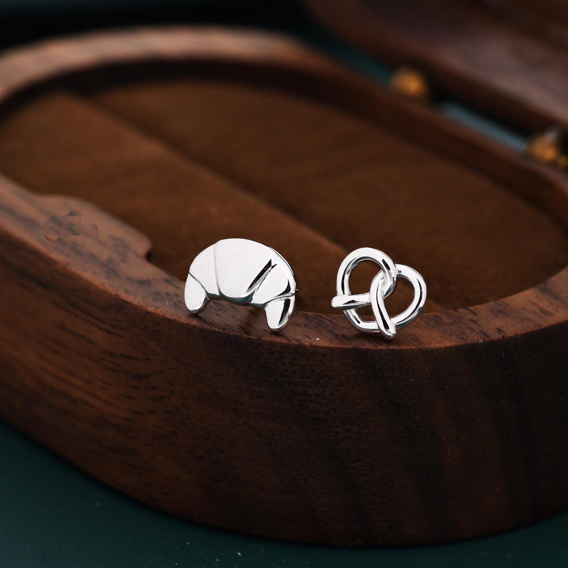 Mismatched Croissant and Pretzel Heart Knot Earrings in Sterling Silver, Silver, Gold or Rose Gold, Knot Earrings, Asymmetric Earrings