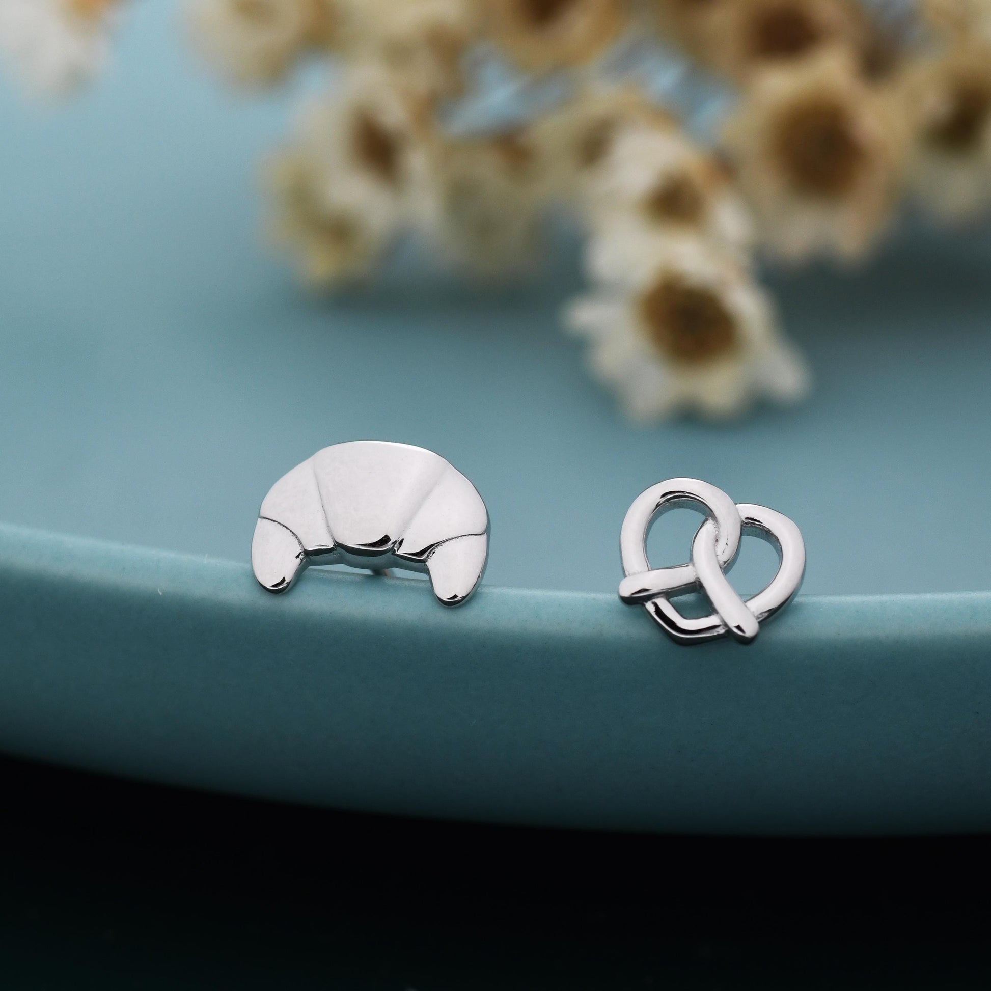 Mismatched Croissant and Pretzel Heart Knot Earrings in Sterling Silver, Silver, Gold or Rose Gold, Knot Earrings, Asymmetric Earrings