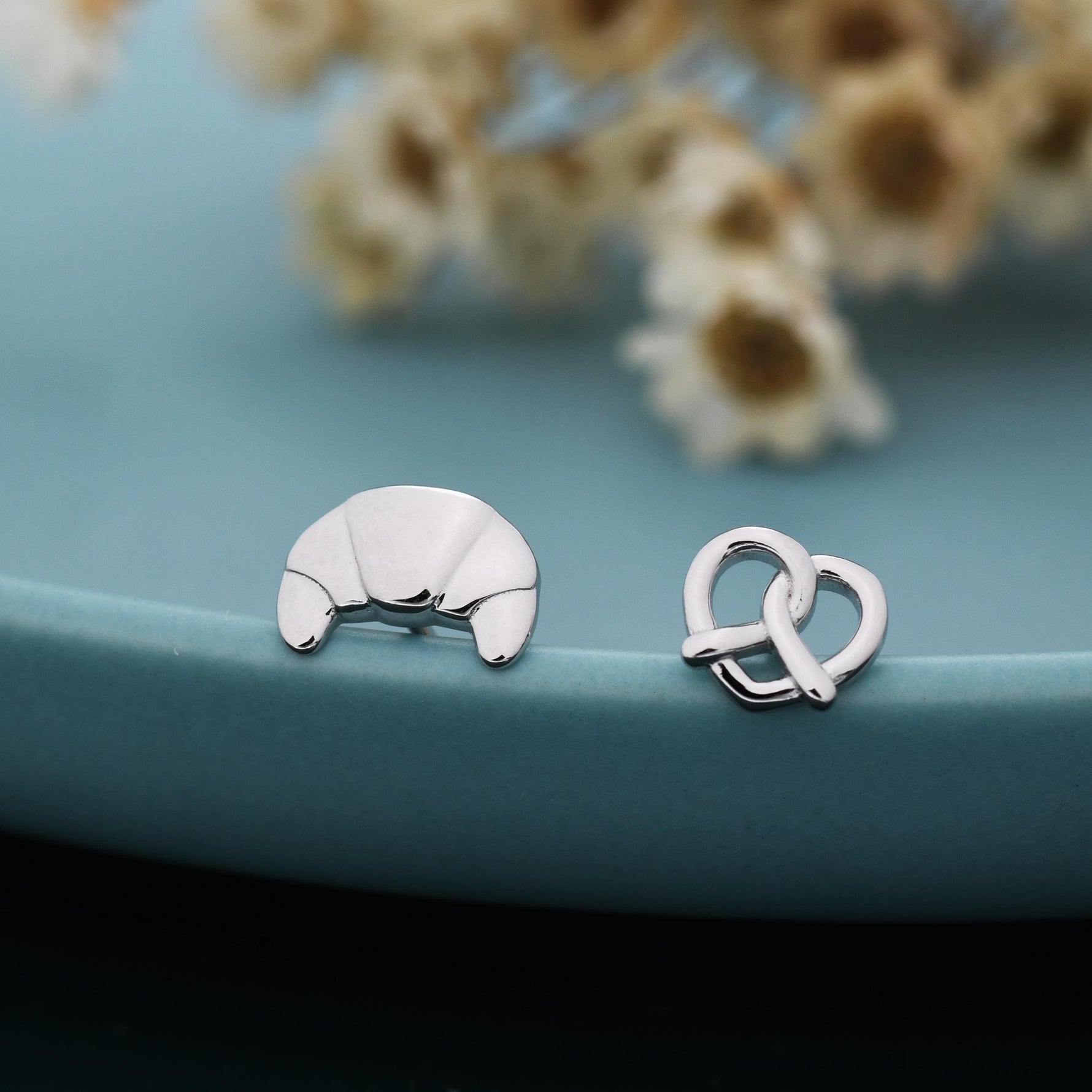 Mismatched Croissant and Pretzel Heart Knot Earrings in Sterling Silver, Silver, Gold or Rose Gold, Knot Earrings, Asymmetric Earrings