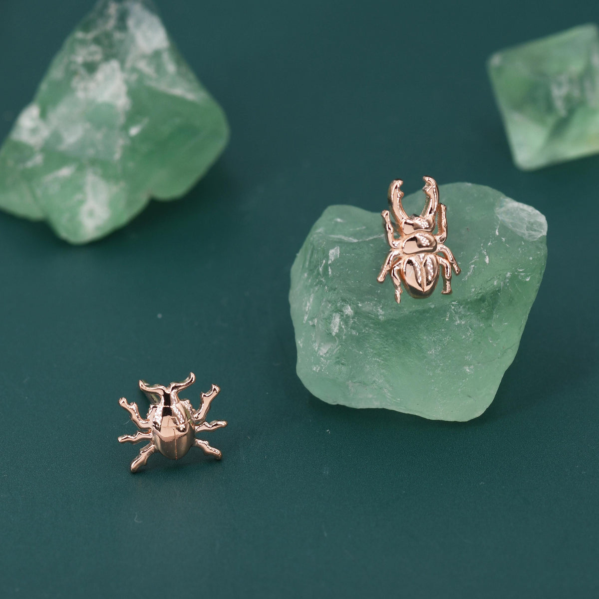 Tiny Mismatched Stag Beetle Stud Earrings in Sterling Silver, Silver or Gold or Rose Gold, Asymmetric Beetle Earrings, Bugs Earrings,