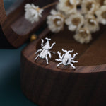 Tiny Mismatched Little Stag Beetle Stud Earrings in Sterling Silver, Silver or Gold, Asymmetric Beetle Earrings, Bugs Earrings, Bugs Stud