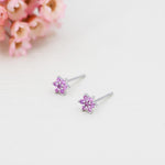 Pair of Very Tiny Pink CZ Flower Stud Earrings in Sterling Silver, Silver or Gold, Crystal Flower Earrings, Stacking Earrings, Snowflake