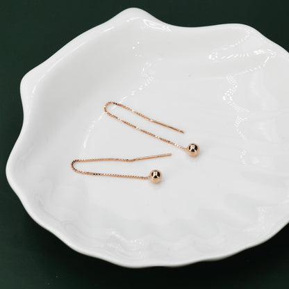 Sterling Silver 6cm Minimalist Ball Ear Threader, Silver or Gold or Rose Gold, Minimal Box Chain Threader earrings