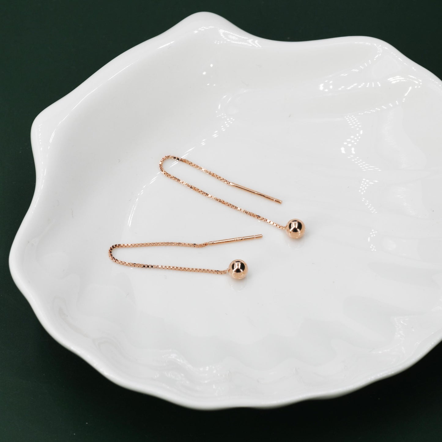 Sterling Silver 6cm Minimalist Ball Ear Threader, Silver or Gold or Rose Gold, Minimal Box Chain Threader earrings