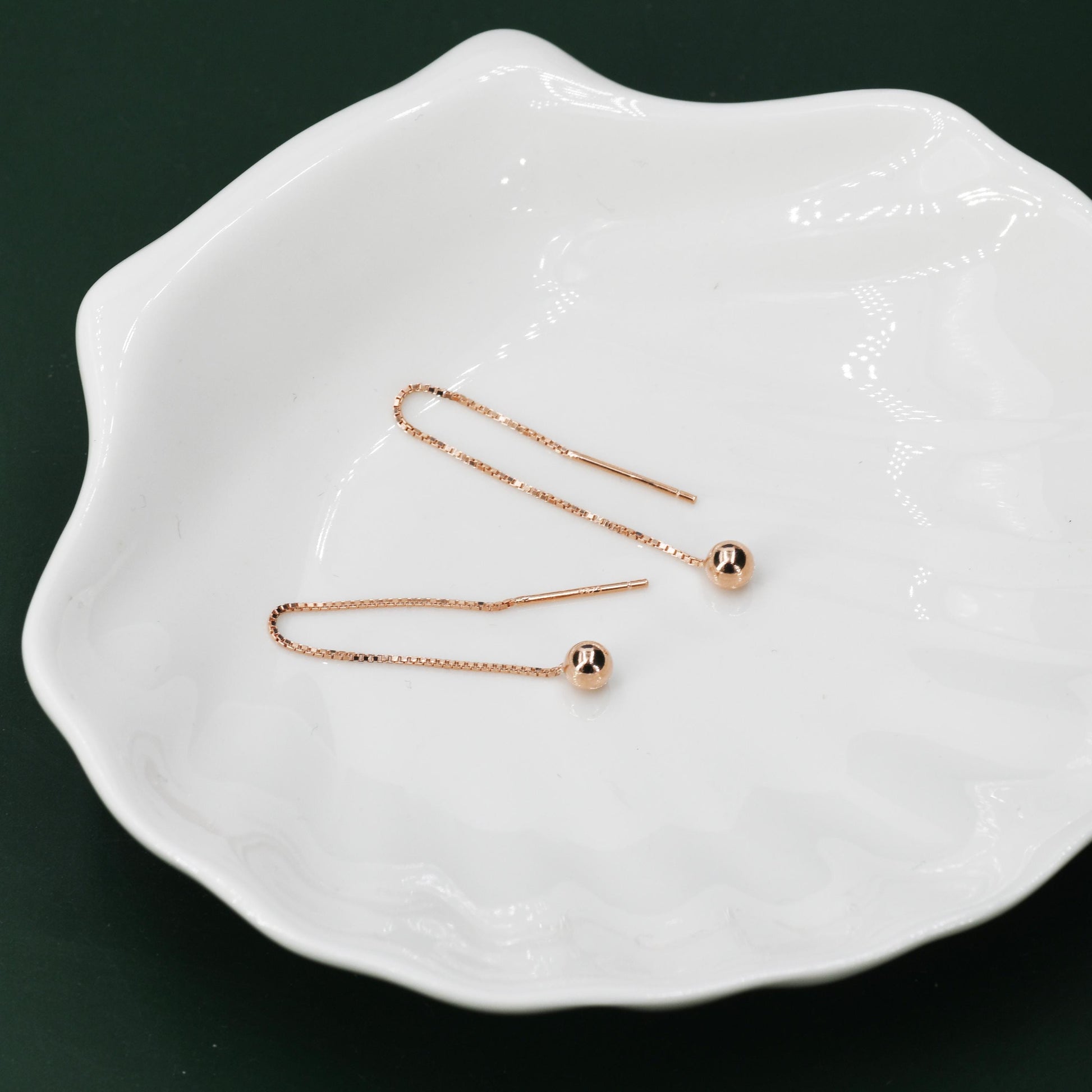 Sterling Silver 6cm Minimalist Ball Ear Threader, Silver or Gold or Rose Gold, Minimal Box Chain Threader earrings