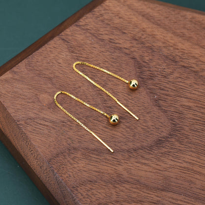 Sterling Silver 6cm Minimalist Ball Ear Threader, Silver or Gold or Rose Gold, Minimal Box Chain Threader earrings