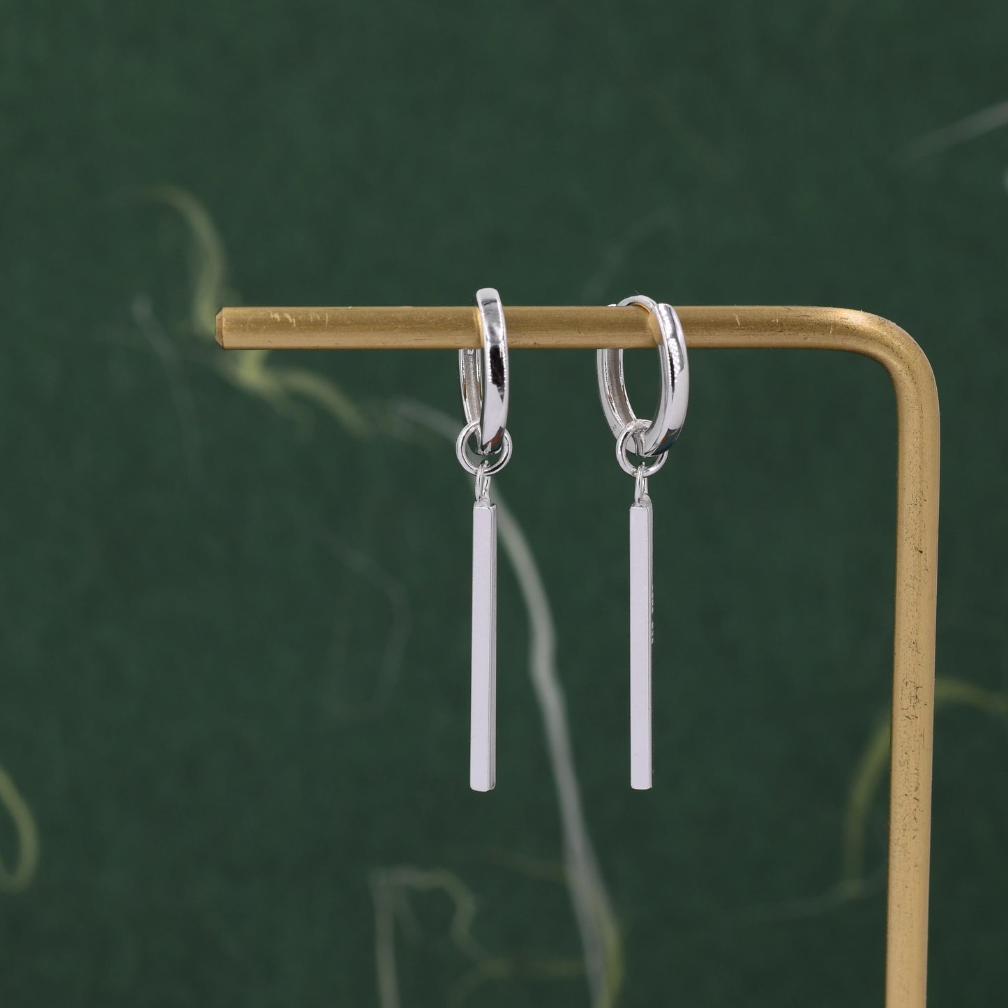 Sterling Silver Long Bars Huggie Hoop Earrings, 8mm Hoops with Detachable Bars, Bar Earrings, Bar Dangle Hoops, Bar Earrings