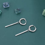 Sterling Silver Long Bars Huggie Hoop Earrings, 8mm Hoops with Detachable Bars, Bar Earrings, Bar Dangle Hoops, Bar Earrings