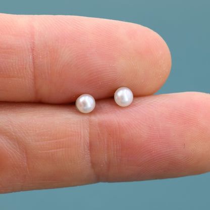 Extra Tiny Genuine Pearl Stud Earrings in Sterling Silver, 3mm Small Pearl Stud, Silver Pearl Earrings,