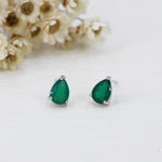Genuine Green Onyx Droplet Stud Earrings in Sterling Silver,5x7mm Green Onyx Crystal Earrings, Natural Onyx Pear Cut Earrings