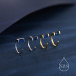 Sapphire Blue Baguette Cut CZ Huggie Hoop Earrings in Sterling Silver, Silver or Gold, Open Hoops, Pull-Through Threader Earrings