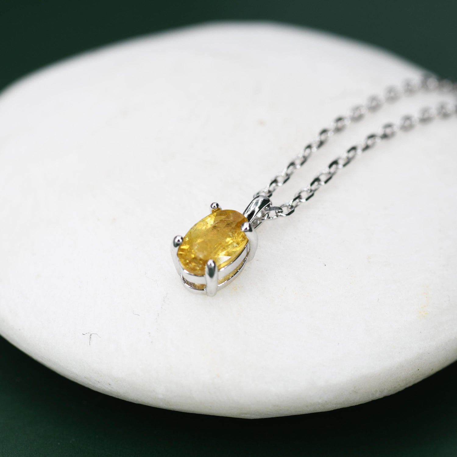 Extra Tiny Genuine Yellow Citrine Crystal Oval Pendant Necklace in Sterling Silver, 4x6 mm
