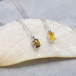 Very Tiny Genuine Tourmaline Crystal Oval Pendant Necklace in Sterling Silver, 4x6 mm