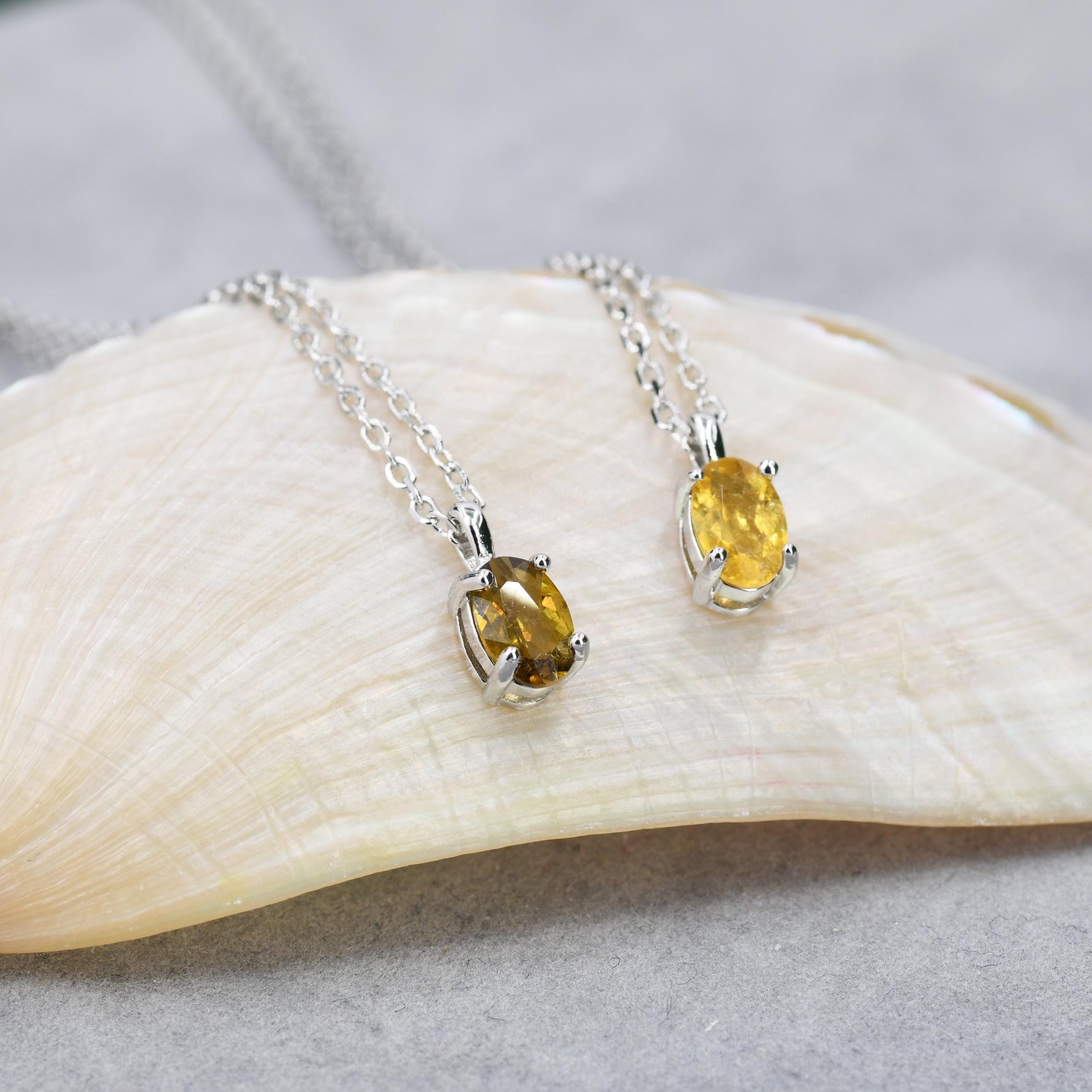 Very Tiny Genuine Tourmaline Crystal Oval Pendant Necklace in Sterling Silver, 4x6 mm