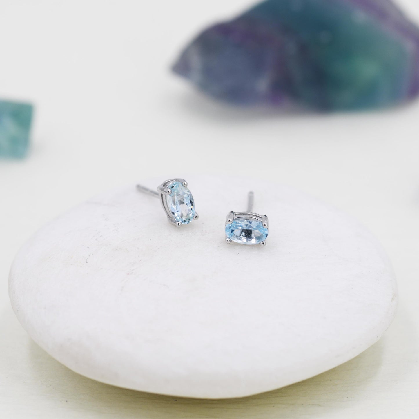 Tiny Genuine Topaz Crystal Stud Earrings in Sterling Silver, 3x5mm Natural Topaz Oval Crystal Earrings, March Birthstone