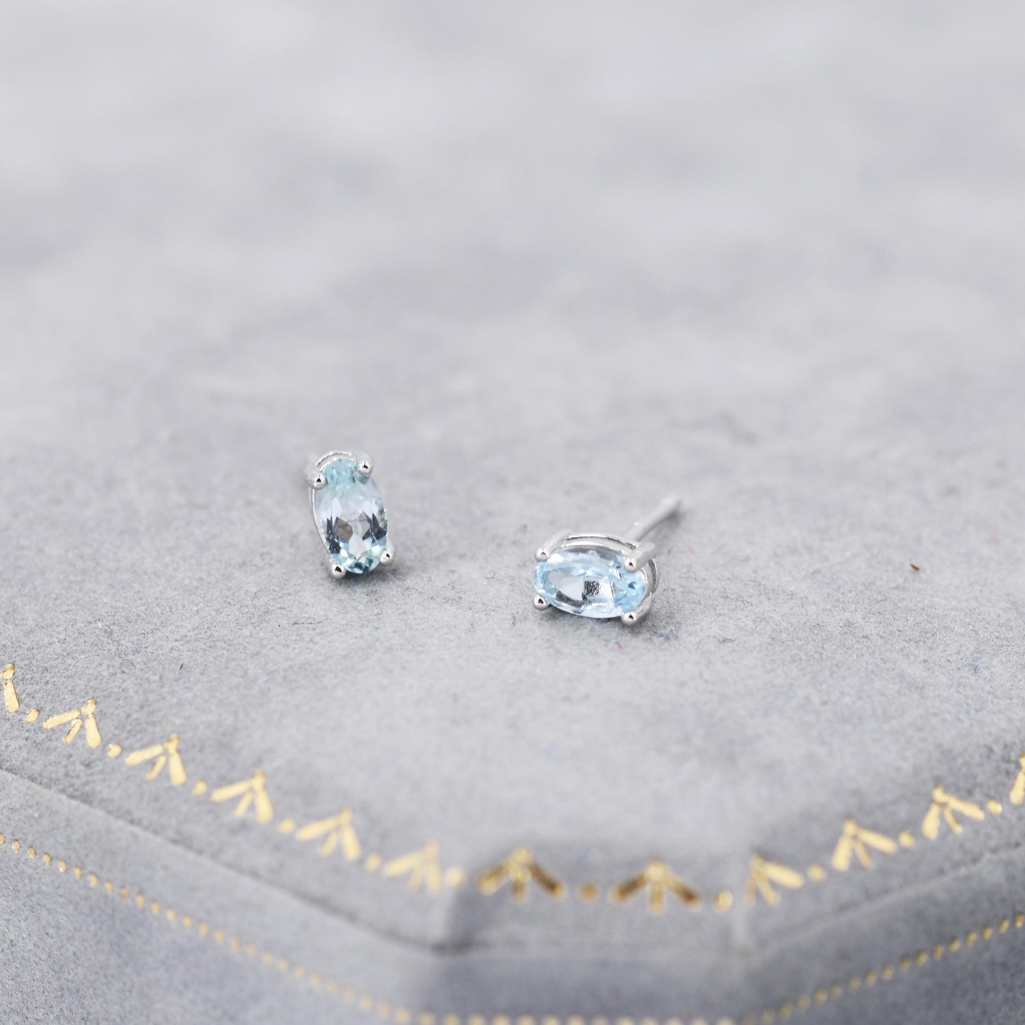 Tiny Genuine Topaz Crystal Stud Earrings in Sterling Silver, 3x5mm Natural Topaz Oval Crystal Earrings, March Birthstone