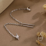 Extra Tiny CZ Starburst and Moon Threader Earrings in Sterling Silver, Silver or Gold or Rose Gold, North Star Ear Threaders, Star Threaders