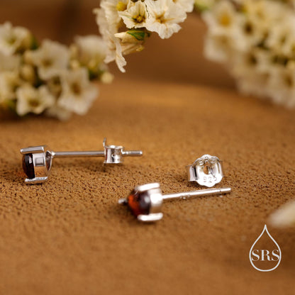 Extra Tiny Genuine Garnet Droplet Stud Earrings in Sterling Silver, 3x5mm Garnet Crystal Earrings, Natural Red Garnet Pear Earrings