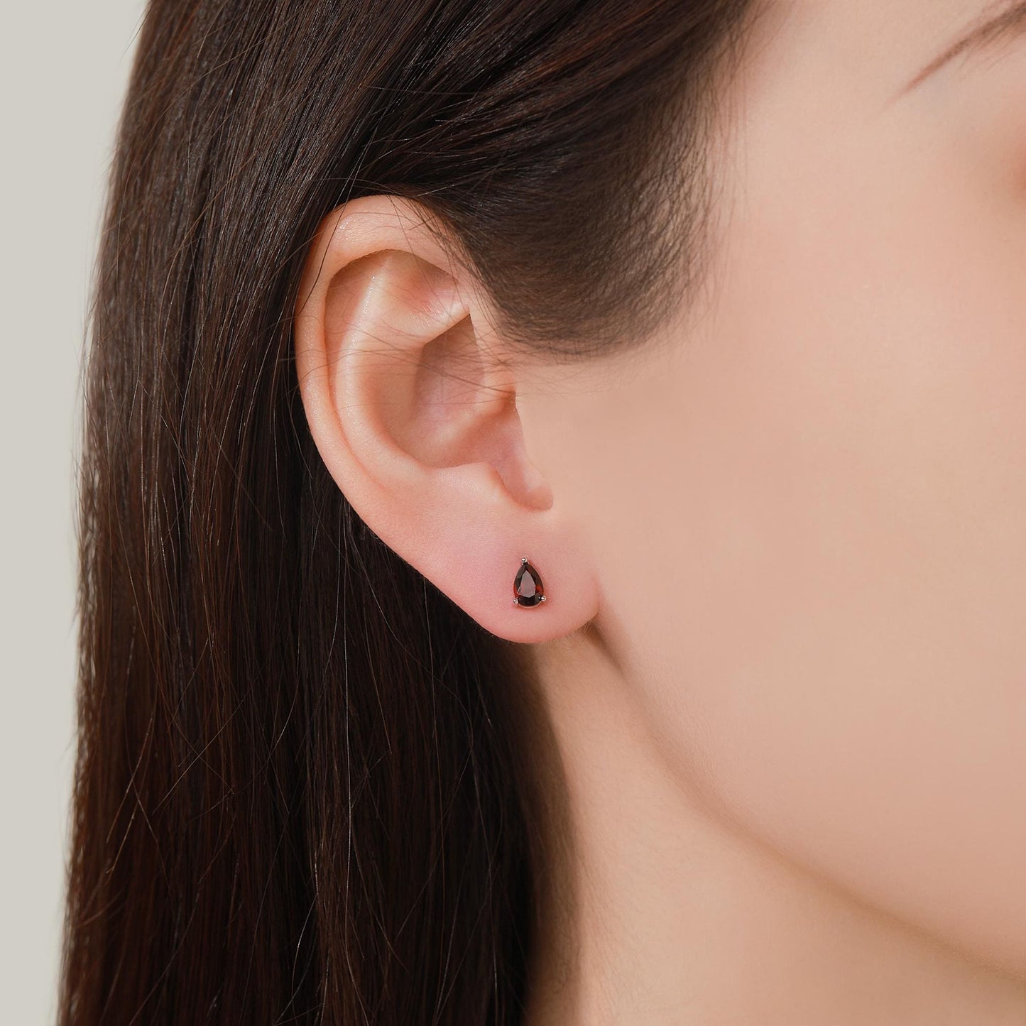 Extra Tiny Genuine Garnet Droplet Stud Earrings in Sterling Silver, 3x5mm Garnet Crystal Earrings, Natural Red Garnet Pear Earrings