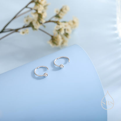 Minimalist Ball Huggie Hoop Threader Earrings in Sterling Silver, 6mm and 8mm, Silver, Gold or Rose Gold Finish, Pull Through Open Hoops