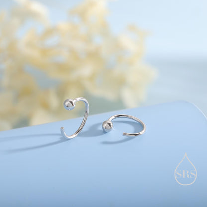 Minimalist Ball Huggie Hoop Threader Earrings in Sterling Silver, 6mm and 8mm, Silver, Gold or Rose Gold Finish, Pull Through Open Hoops