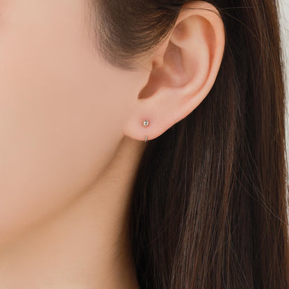 Minimalist Ball Huggie Hoop Threader Earrings in Sterling Silver, 6mm and 8mm, Silver, Gold or Rose Gold Finish, Pull Through Open Hoops