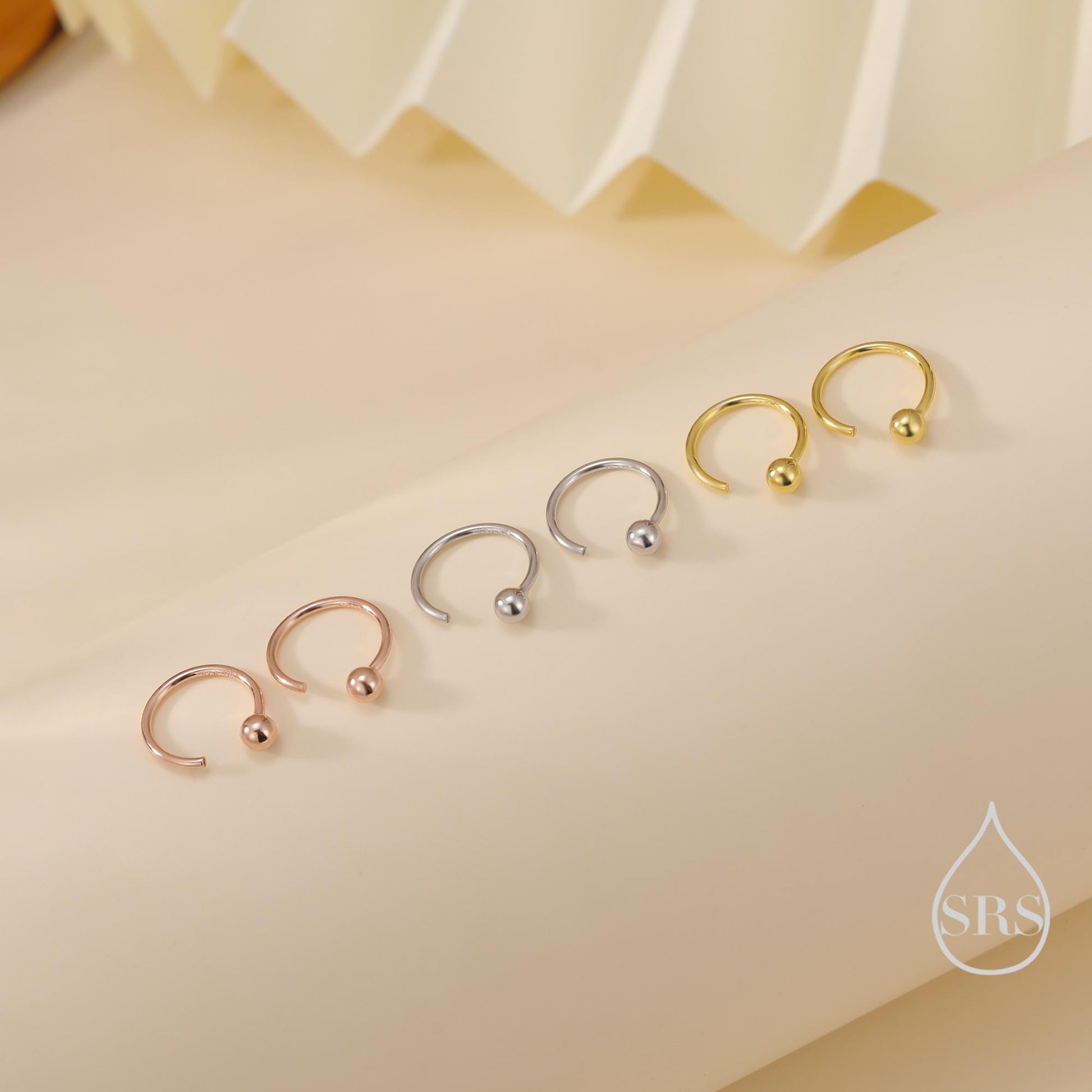 Minimalist Ball Huggie Hoop Threader Earrings in Sterling Silver, 6mm and 8mm, Silver, Gold or Rose Gold Finish, Pull Through Open Hoops