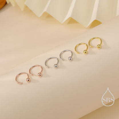 Minimalist Ball Huggie Hoop Threader Earrings in Sterling Silver, 6mm and 8mm, Silver, Gold or Rose Gold Finish, Pull Through Open Hoops