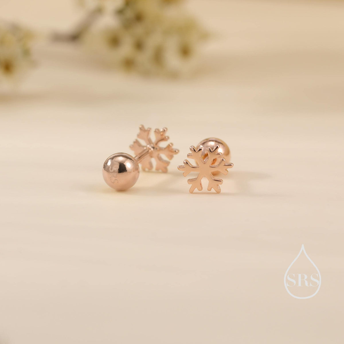 Snowflake 18G Screw Back Earrings in Sterling Silver