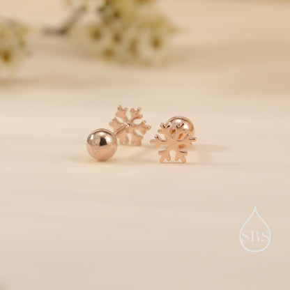 Snowflake Screw Back / Flat Back Earrings in Sterling Silver, Snow Earrings, Available in Three Finishes - Silver, Gold and Rose Gold