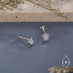 White or Blue Opal Heart 16G Flat Back Earrings in Sterling Silver