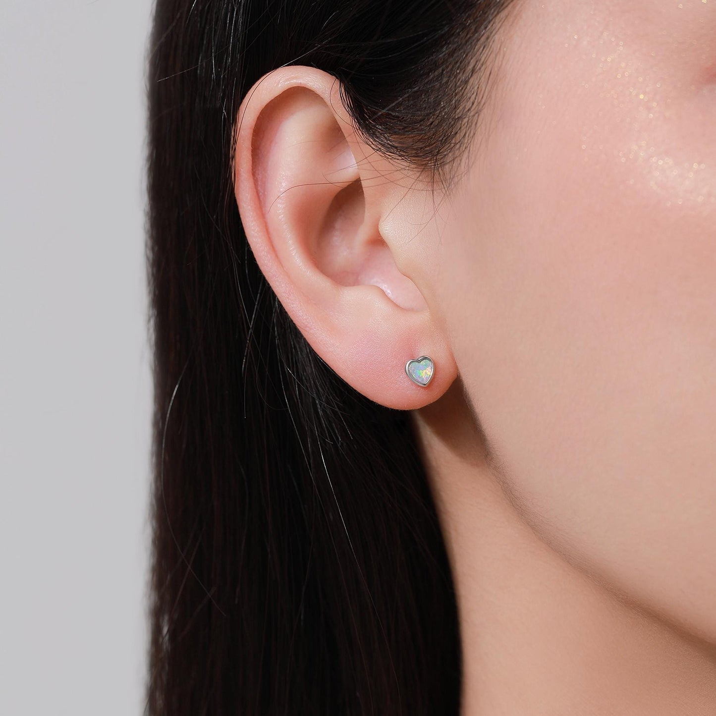 White or Blue Opal Heart Screw back / Flat Back / Stud Earrings in Sterling Silver, Lab Opal Heart Earrings, Heart Screwback Earrings