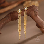 Delicate Starburst Dangle Drop Stud Earrings in Sterling Silver with Sparkle Tassels, Silver or Gold or Rose Gold, North Star Earrings