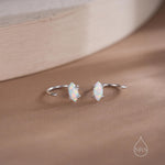 Minimalist Opal Marquise Huggie Hoop Threader Earrings in Sterling Silver, Gold or Silver, Pull Through Open Hoop Earrings,